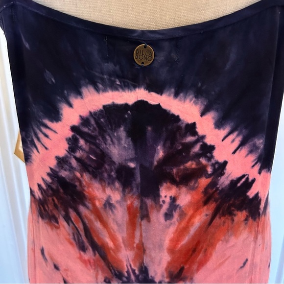 Billabong Black and Pink Tye-Dyed Maxi Sundress with Spaghetti Straps SZ L - Picture 5 of 8